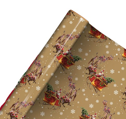 8m (2x4m) Traditional Christmas Gift Wrap Paper Roll- Gold with Santa in Sleigh 8m (2x4m) Traditional Christmas Gift Wrap Paper Roll- Gold with Santa in Sleigh