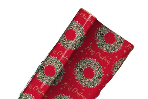 16m (4x4m) Traditional Christmas Gift Wrap Paper Roll - Red with Holly Wreath 16m (4x4m) Traditional Christmas Gift Wrap Paper Roll - Red with Holly Wreath