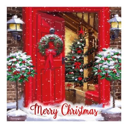 Pack of 12 Square Christmas Cards - Xmas Tree Wreath on Front Door with Foil Pack of 12 Square Christmas Cards - Xmas Tree Wreath on Front Door with Foil