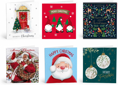 Box of 30 Family Christmas Cards - 6 Assorted Cute Traditional Designs Box of 30 Family Christmas Cards - 6 Assorted Cute Traditional Designs