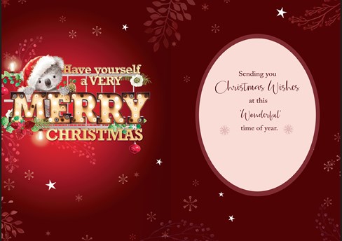 Open Christmas Card - Bear in Santa Hat & Merry Christmas Lights 7.5 x 5.25" Open Christmas Card - Bear in Santa Hat & Merry Christmas Lights 7.5 x 5.25"