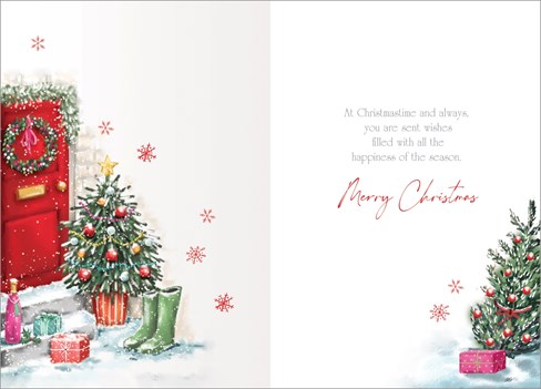 Across the Miles Christmas Card - Red Door & Christmas Tree with Foil 7x5.25 Across the Miles Christmas Card - Red Door & Christmas Tree with Foil 7x5.25