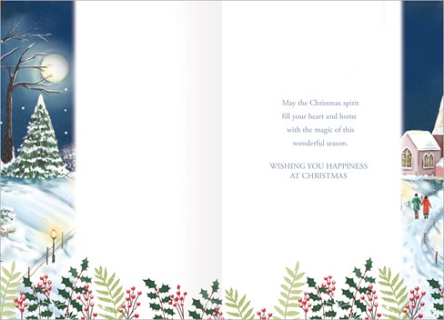Religious Christmas Card - Couple walking to Church at Night with Foil 7.25x5.5" Religious Christmas Card - Couple walking to Church at Night with Foil 7.25x5.5"