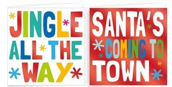 Pack Of 20 Mini Square Foiled Christmas Cards - Santa's Coming & Jingle 4x4" Pack Of 20 Mini Square Foiled Christmas Cards - Santa's Coming & Jingle 4x4"