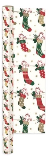 8m (2x4m) Christmas Gift Wrapping Paper Roll - Red & Green Stockings Candy Canes 8m (2x4m) Christmas Gift Wrapping Paper Roll - Red & Green Stockings Candy Canes