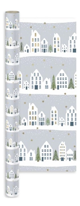 12m (3x4m) Christmas Gift Wrapping Paper - White Green Nordic Trees Houses 12m (3x4m) Christmas Gift Wrapping Paper - White Green Nordic Trees Houses