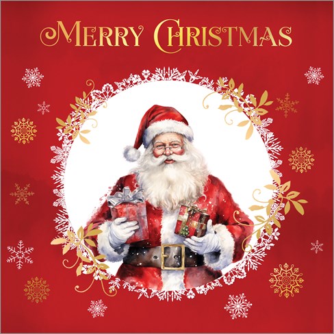 Box Of 24 Scenic Foiled Christmas Cards - 2 Designs - Santa and Gifts Gold Foil Box Of 24 Scenic Foiled Christmas Cards - 2 Designs - Santa and Gifts Gold Foil