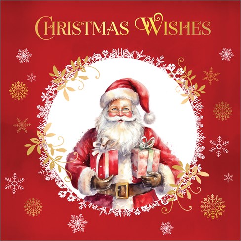 Box Of 24 Scenic Foiled Christmas Cards - 2 Designs - Santa and Gifts Gold Foil Box Of 24 Scenic Foiled Christmas Cards - 2 Designs - Santa and Gifts Gold Foil