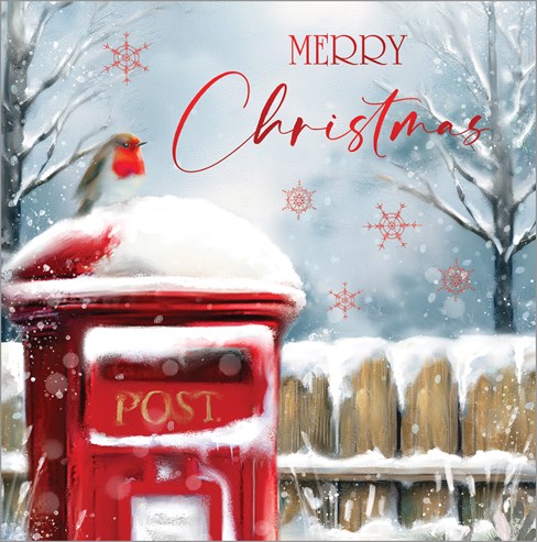Box of 24 Scenic Christmas Cards - 2 Designs - Post Box and Robin with Red Foil Box of 24 Scenic Christmas Cards - 2 Designs - Post Box and Robin with Red Foil