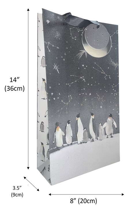 Pack of 3 Double Bottle Gift Bags with Handle & Tag - Penguins Arctic Skies Pack of 3 Double Bottle Gift Bags with Handle & Tag - Penguins Arctic Skies