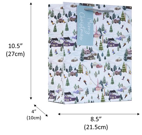 Medium Gift Bag Rope Handle & Tag - Merry Christmas Scenic Alpine Ski Village Medium Gift Bag Rope Handle & Tag - Merry Christmas Scenic Alpine Ski Village
