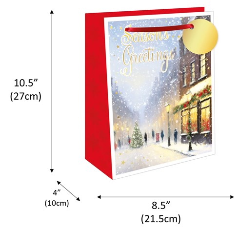 Medium Gift Bag - Christmas Tree in Snowy Street with Lantern and Shop 10x8.5 Medium Gift Bag - Christmas Tree in Snowy Street with Lantern and Shop 10x8.5