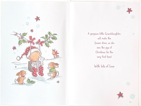 Jonny Javelin Granddaughter's 1st Christmas Card -Baby in Tree Swing Glitter 9x6 Jonny Javelin Granddaughter's 1st Christmas Card -Baby in Tree Swing Glitter 9x6