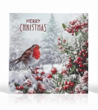 Pack of 12 Square Scenic Christmas Cards - Robin & Deer in Snow with Glitter Pack of 12 Square Scenic Christmas Cards - Robin & Deer in Snow with Glitter