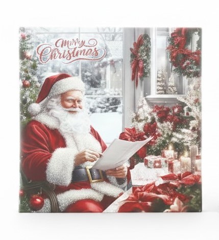 Pack of 12 Square Christmas Cards - Santa Father Christmas and Deer with Berries Pack of 12 Square Christmas Cards - Santa Father Christmas and Deer with Berries