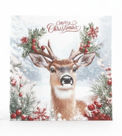 Pack of 12 Square Christmas Cards - Santa Father Christmas and Deer with Berries Pack of 12 Square Christmas Cards - Santa Father Christmas and Deer with Berries