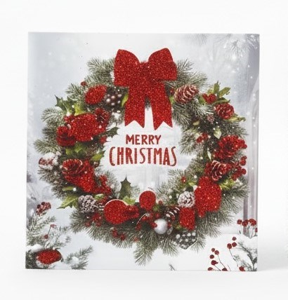 Pack of 12 Traditional Scenic Christmas Cards - Xmas Tree & Holly Wreath Glitter Pack of 12 Traditional Scenic Christmas Cards - Xmas Tree & Holly Wreath Glitter