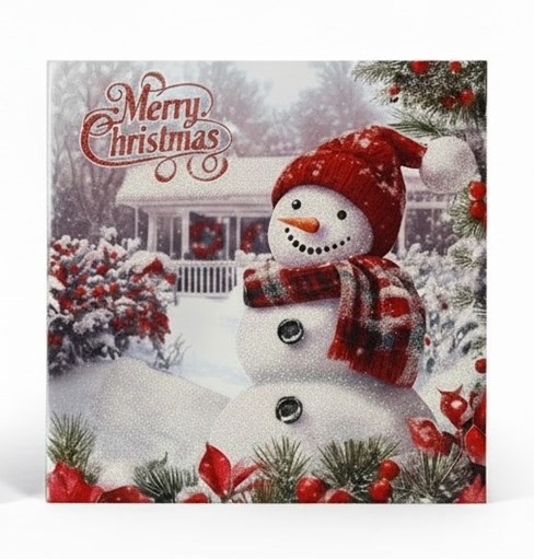 Pack of 12 Scenic Square Christmas Cards - Boys Building Snowman with Glitter Pack of 12 Scenic Square Christmas Cards - Boys Building Snowman with Glitter