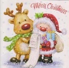 Pack of 12 Square Cute Christmas Cards - Santa with Rudolph and Snowman Glitter Pack of 12 Square Cute Christmas Cards - Santa with Rudolph and Snowman Glitter