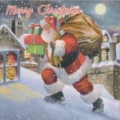 Pack of 12 Square Glitter Christmas Cards - Santa Father Christmas on Rooftop Pack of 12 Square Glitter Christmas Cards - Santa Father Christmas on Rooftop