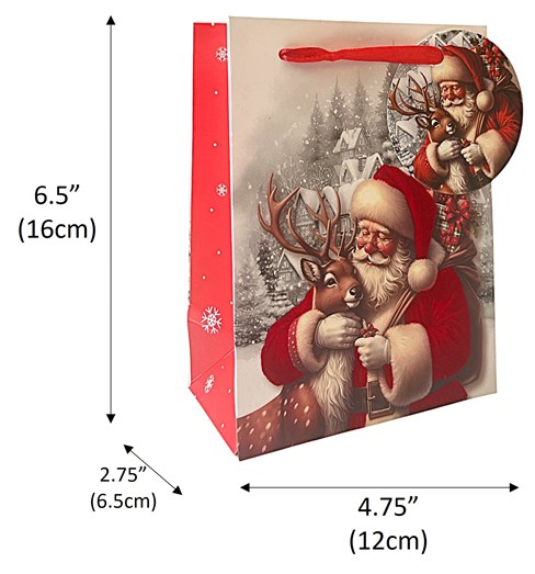 Small Christmas Gift Bag - Traditional Santa and Reindeer 6.5x4.75" Small Christmas Gift Bag - Traditional Santa and Reindeer 6.5x4.75"