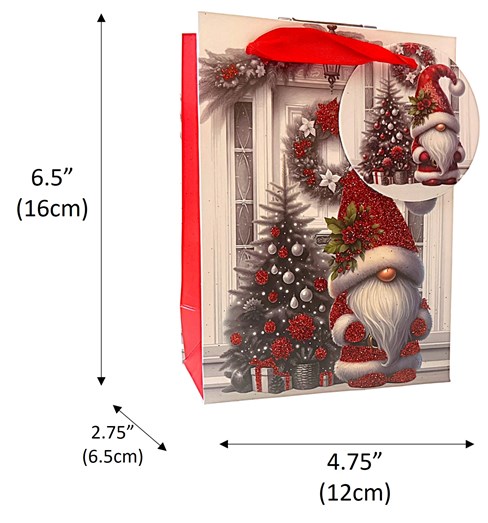 Small Christmas Gift Bag - Santa Gonk Xmas Tree at Door Red Glitter 6.5x4.75" Small Christmas Gift Bag - Santa Gonk Xmas Tree at Door Red Glitter 6.5x4.75"