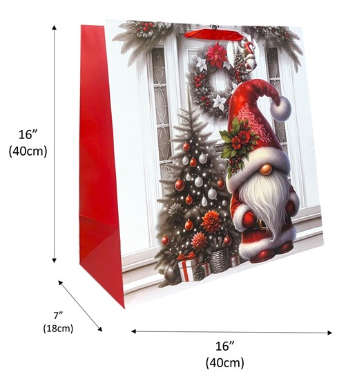 Set of 2 Midi Jumbo Christmas Gift Bags and Tag - Bearded Gnome Gonk Xmas Tree Set of 2 Midi Jumbo Christmas Gift Bags and Tag - Bearded Gnome Gonk Xmas Tree