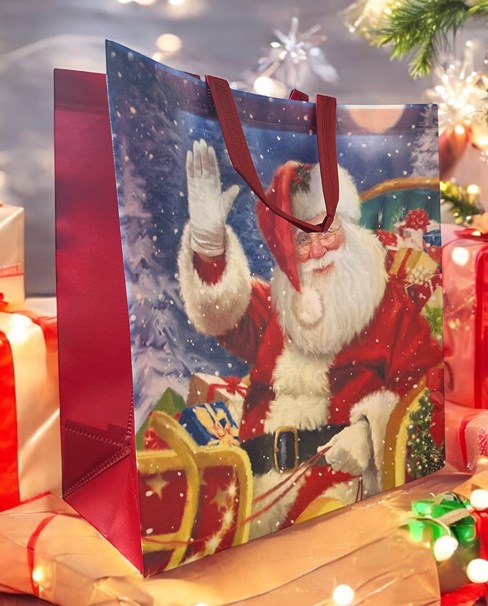 Reusable Square Jumbo Christmas Gift Bag 15.75x15.75" Woven Bag for Life - Santa Reusable Square Jumbo Christmas Gift Bag 15.75x15.75" Woven Bag for Life - Santa