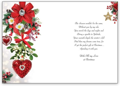 Jonny Javelin Wife Christmas Card - Heart Bauble Mistletoe Flowers Glitter 9x6" Jonny Javelin Wife Christmas Card - Heart Bauble Mistletoe Flowers Glitter 9x6"