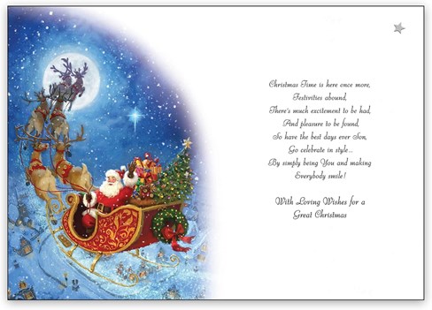 Jonny Javelin Son Christmas Card - Santa Sleigh at Night with Foil 9x6.25" Jonny Javelin Son Christmas Card - Santa Sleigh at Night with Foil 9x6.25"