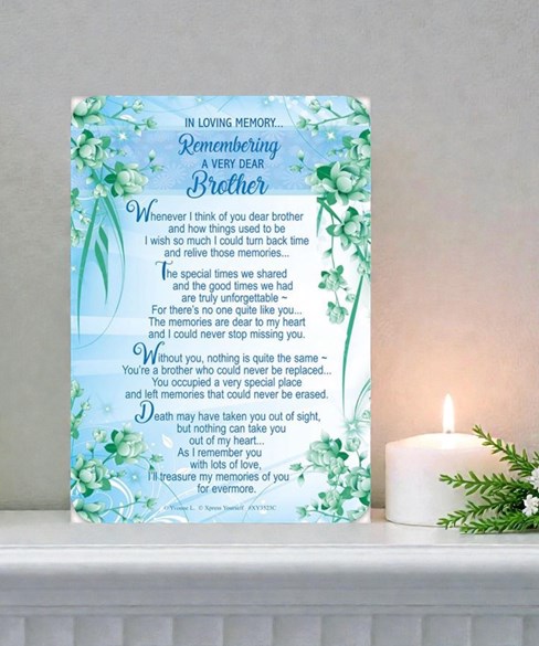 Loving Memory Open Graveside Memorial Card - Blue with Flowers - Brother 6x4" Loving Memory Open Graveside Memorial Card - Blue with Flowers - Brother 6x4"