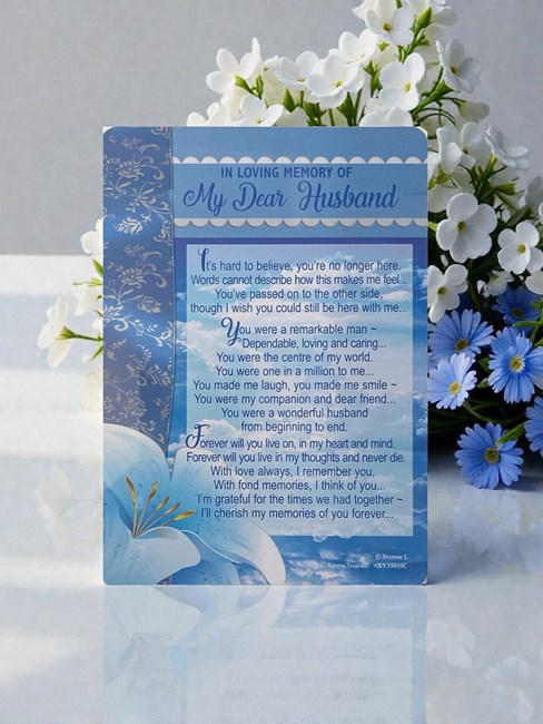 Loving Memory Graveside Memorial Card - Blue Background Dear Husband 6.25x4.25" Loving Memory Graveside Memorial Card - Blue Background Dear Husband 6.25x4.25"