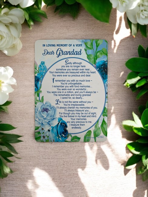 Loving Memory Graveside Memorial Card Blue with Flowers - Dear Grandad 5.75"x4" Loving Memory Graveside Memorial Card Blue with Flowers - Dear Grandad 5.75"x4"