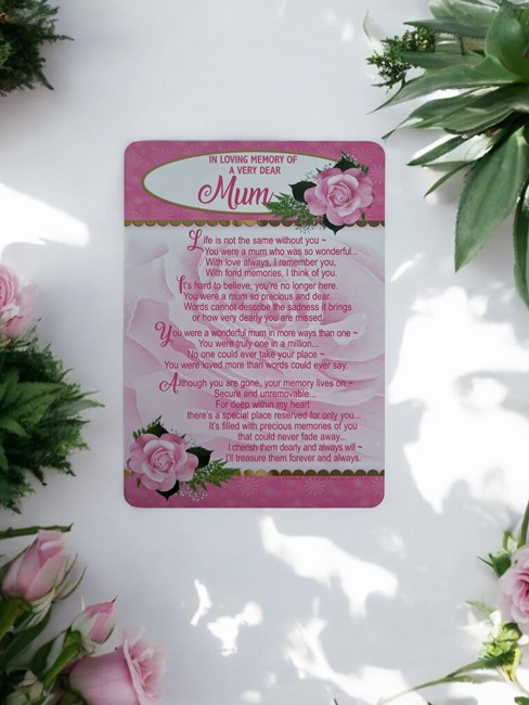 Loving Memory Graveside Memorial Card - Dear Mum Pink Roses 6.25" x 4.25" Loving Memory Graveside Memorial Card - Dear Mum Pink Roses 6.25" x 4.25"