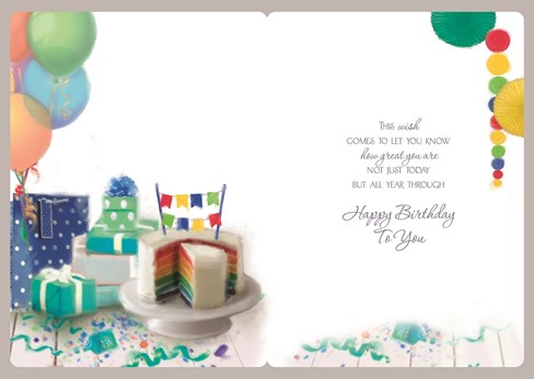 Age 7 Boy Birthday Card - Rainbow Cake, Presents, Balloon & Bunting 7.5" x 5.25" Age 7 Boy Birthday Card - Rainbow Cake, Presents, Balloon & Bunting 7.5" x 5.25"