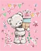 Cute Wrapping Paper - 1 Sheet & Matching Tag - Grey Bear with Cupcake Flowers