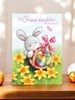 Granddaughter Easter Card - Bunny with Eggs in Basket Daffodils & Pink Foil 7x5"
