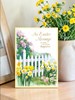 Easter Card - Picket Fence Spring Daffodils Daisies Decorated Eggs Gold Foil 7x5
