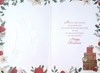 Niece & Husband Christmas Card - Stacked Gifts Flower Border Gold Foil 7.5x5.25"