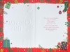 Granddaughter Christmas Card - Red Border Stocking Gifts Holly & Gold Foil 9x6"
