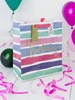 Large Birthday Gift Bag - Pink Lilac White Stripe Silver Foil & Tag 13x10.5"