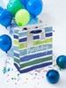 Large Birthday Gift Bag - Blue Green and White Stripe with Silver Foil 13x10.5"