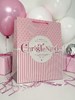 Large Christening Girl Gift Bag - Pink White Stripes and Spots 3d Letters 13x10"