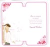 Daughters First Holy Communion Card - Girl Praying in Church Gold Foil 8.75x4"