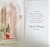 Grandson First Holy Communion Card - Priest & Boy Church Door Blue Foil 8.75x4"