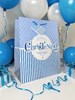 Large Christening Boy Gift Bag - Blue White Stripes and Spots 3d Letters 13x10"