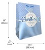 Large Christening Boy Gift Bag - Blue White Stripes and Spots 3d Letters 13x10"