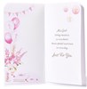 First Holy Communion Greeting Card - Pink Flowers Balloons Gold Foil 8.75x4"