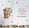 Friend Christmas Card - Bear with Red White Flowers Ribbon & Gold Foil 9x4.75"