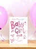 Birth of New Baby Girl Card - Pink Letters Flowers Butterflies Foil 7.75x5.25"